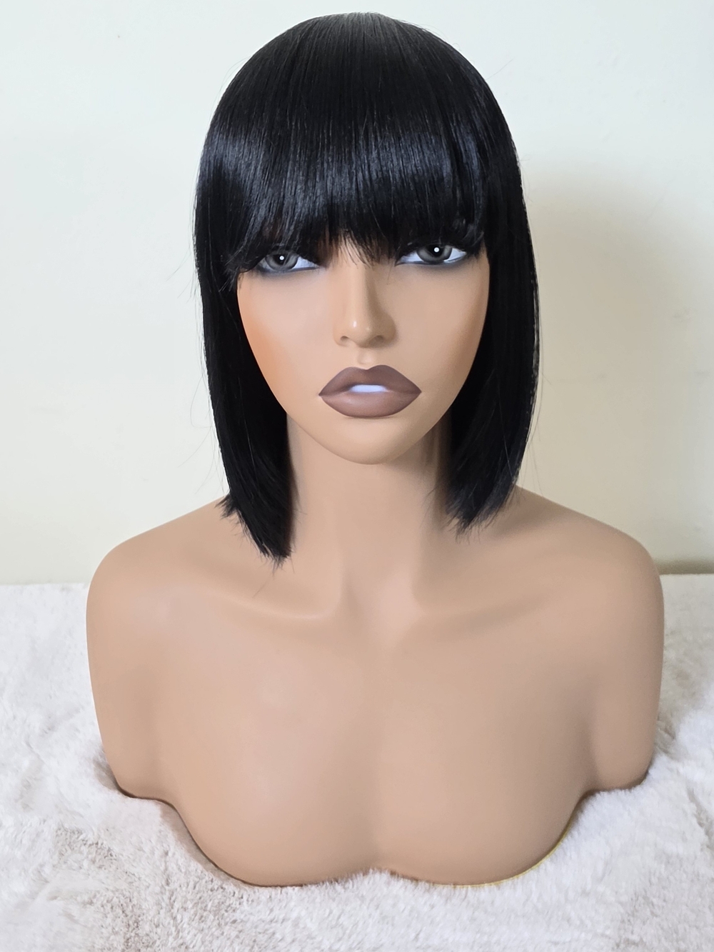 Signature Black Straight Bob Wig with Blunt Bangs